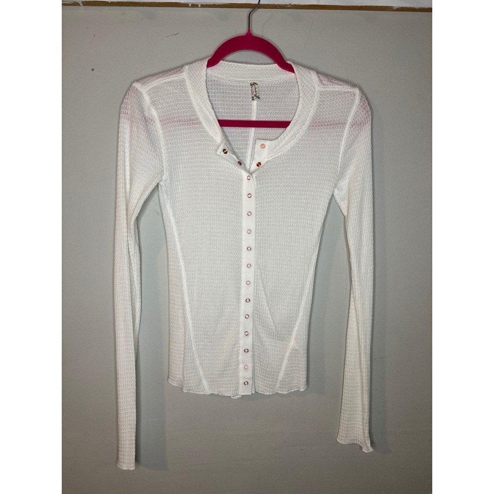 Free People Intimately Waffle Knit Snap Front Thermal Top White S